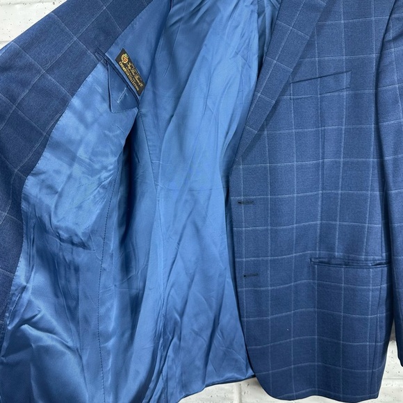 CREMIEUX Loro Piano 44L Blue Wool Windowpane 2 Button Sports Coat Jacket - Picture 7 of 9